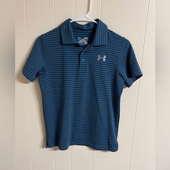 Under Armour Kids Blue Striped Polo Shirt Sz L - Picture 5 of 8